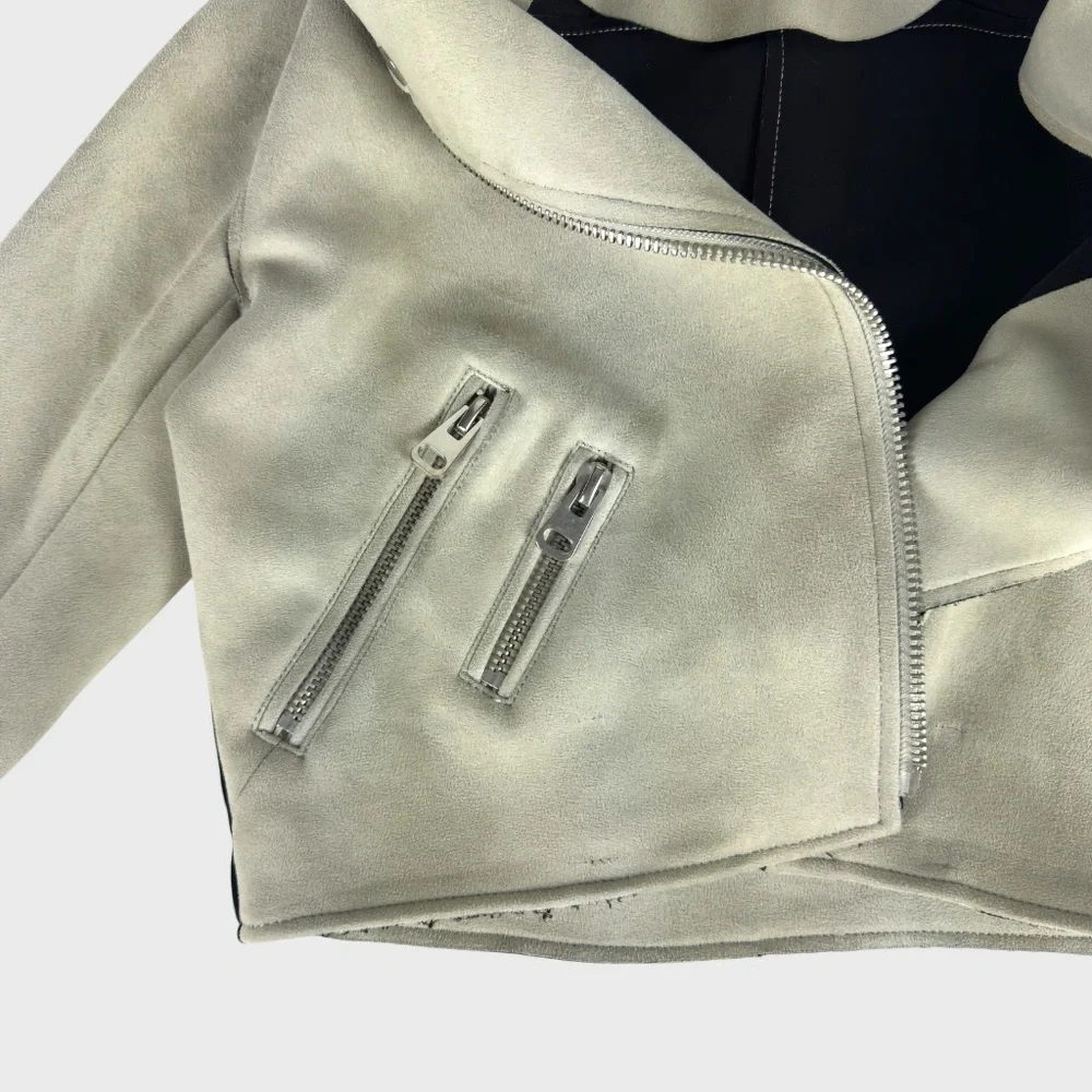 Zara Basic Beige Faux Suede Moto Jacket - Picture 4 of 8